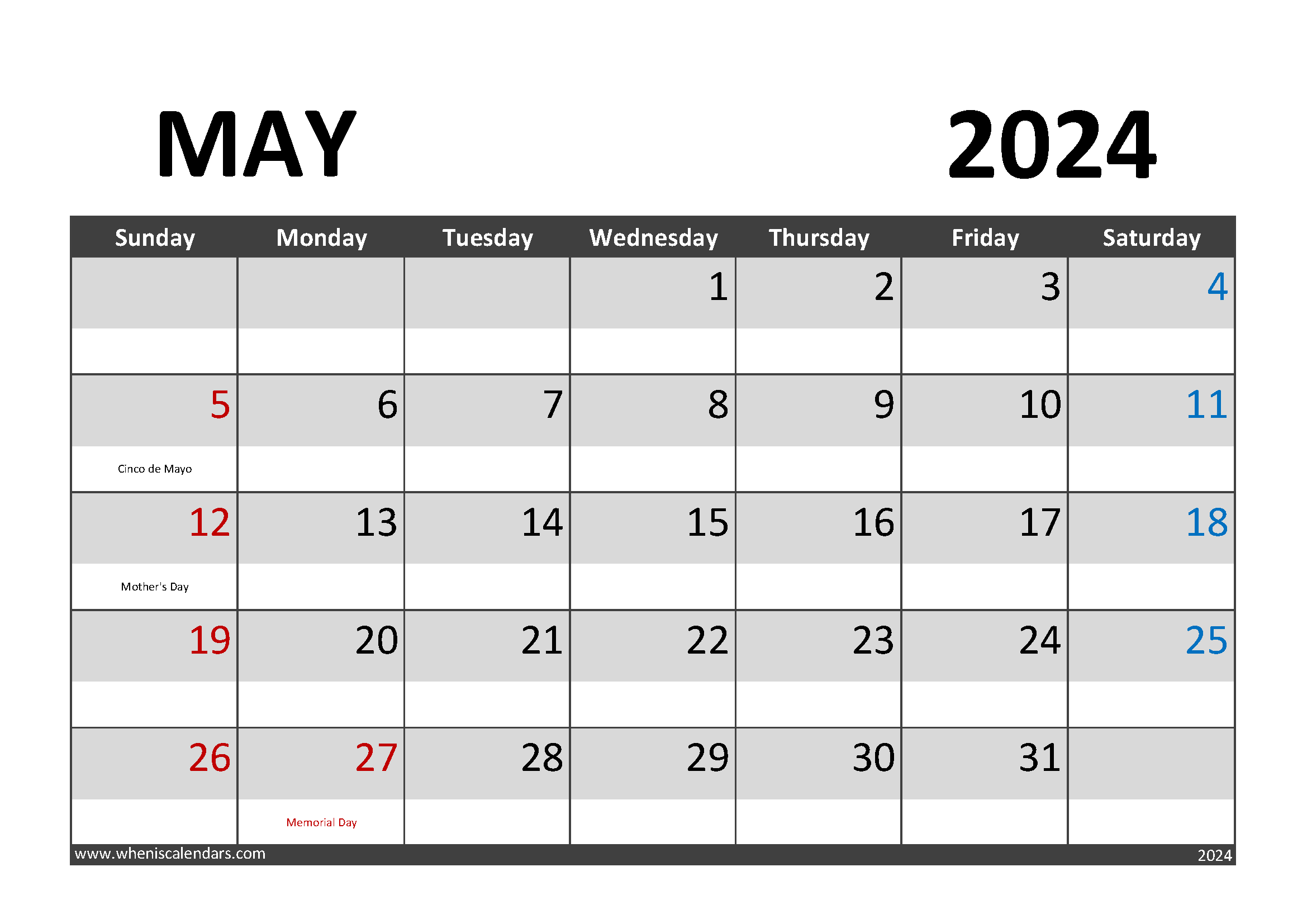 May 2024 Calendar PDF