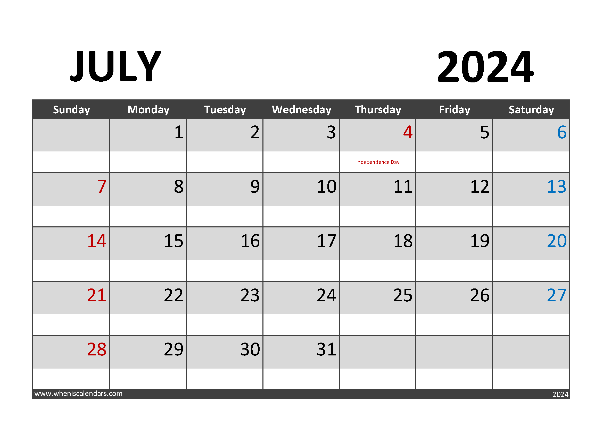 July 2024 Calendar PDF
