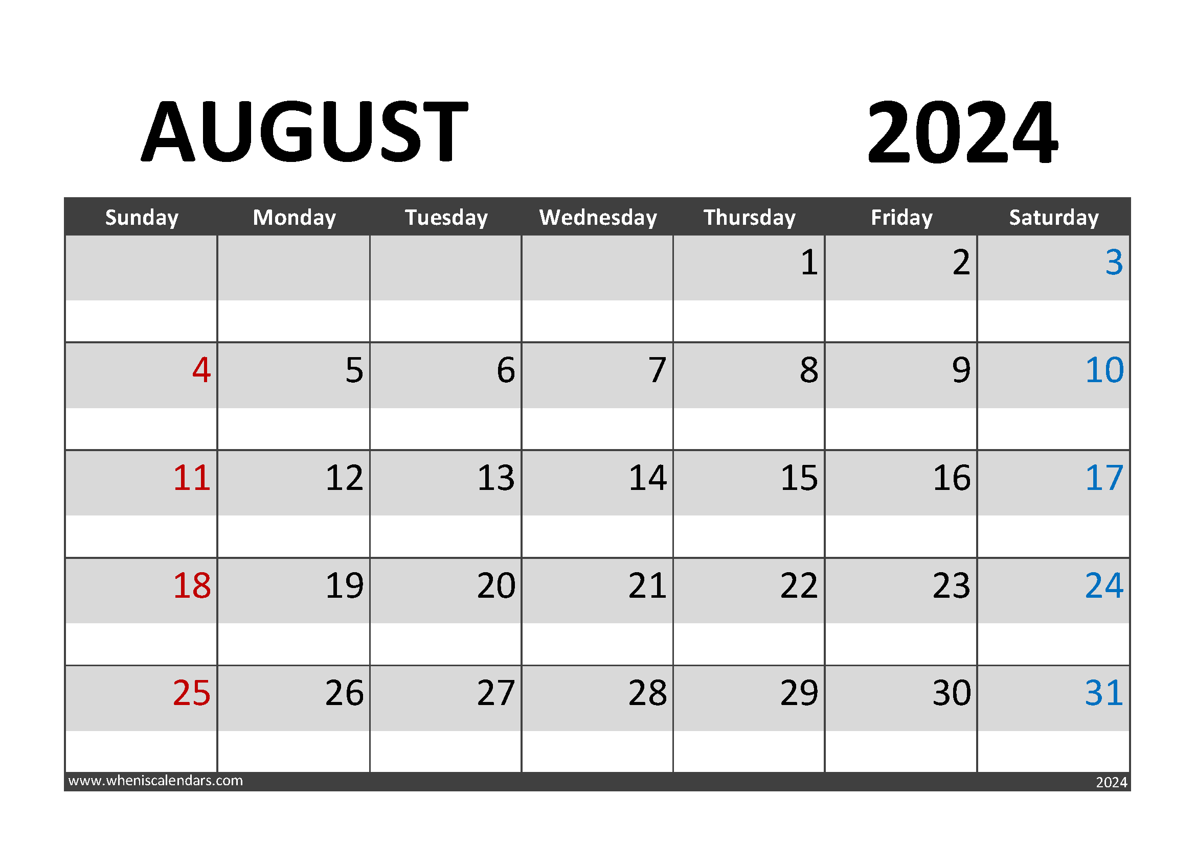 August 2024 Calendar PDF