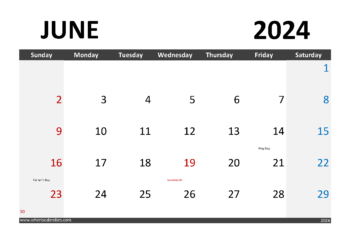 Calendar June 2024 Printable