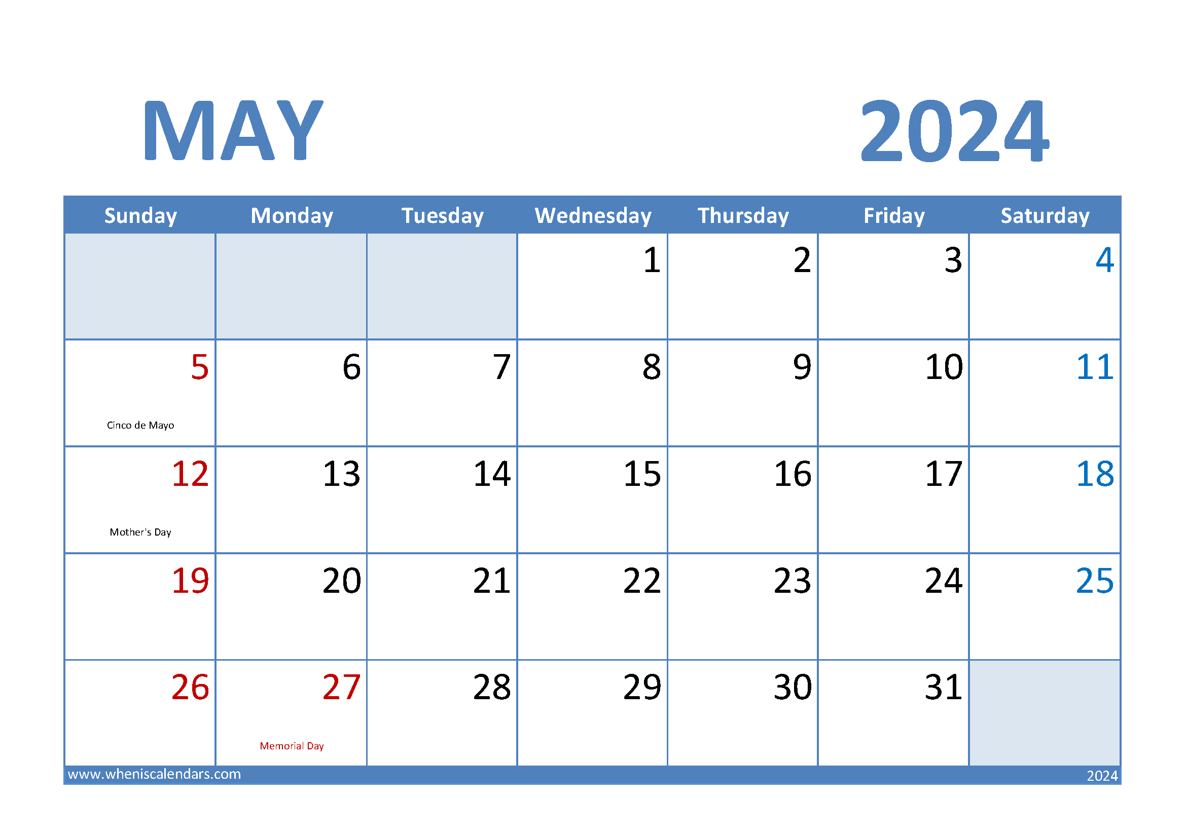 Blank May 2024 Calendar