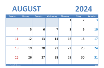 Blank August 2024 Calendar