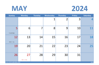 May 2024 Calendar A4
