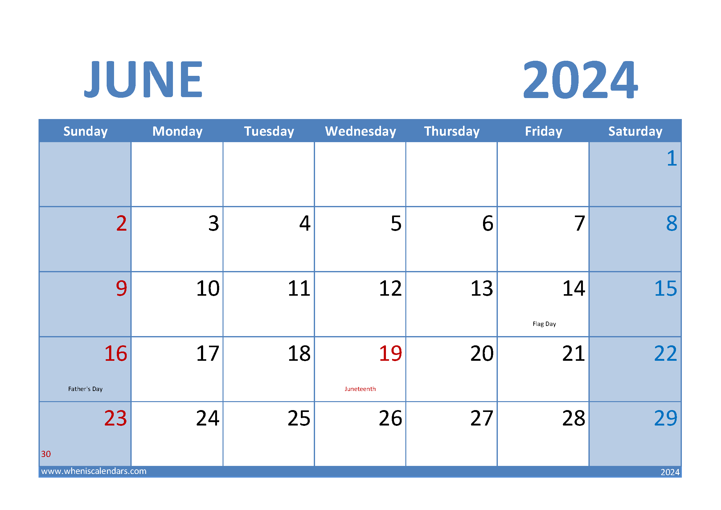 June 2024 Calendar A4