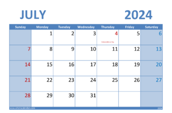 July 2024 Calendar A4