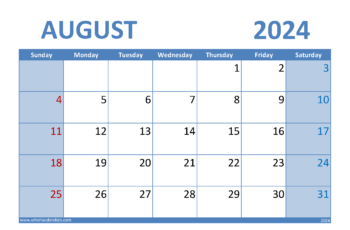 August 2024 Calendar A4