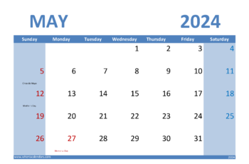 May 2024 Calendar landscape