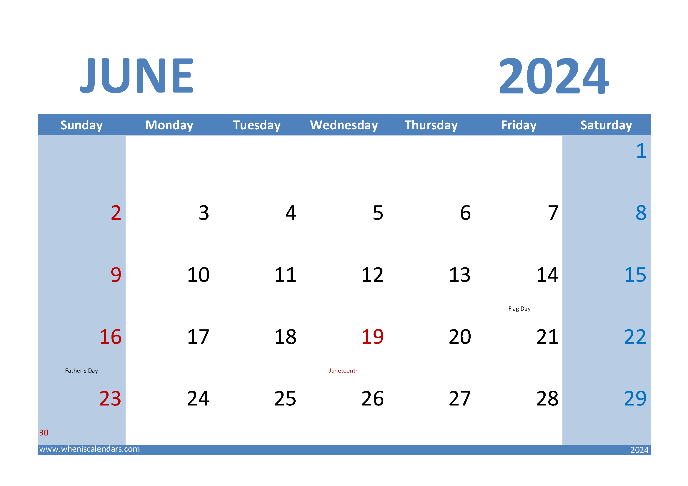 June 2024 Calendar landscape
