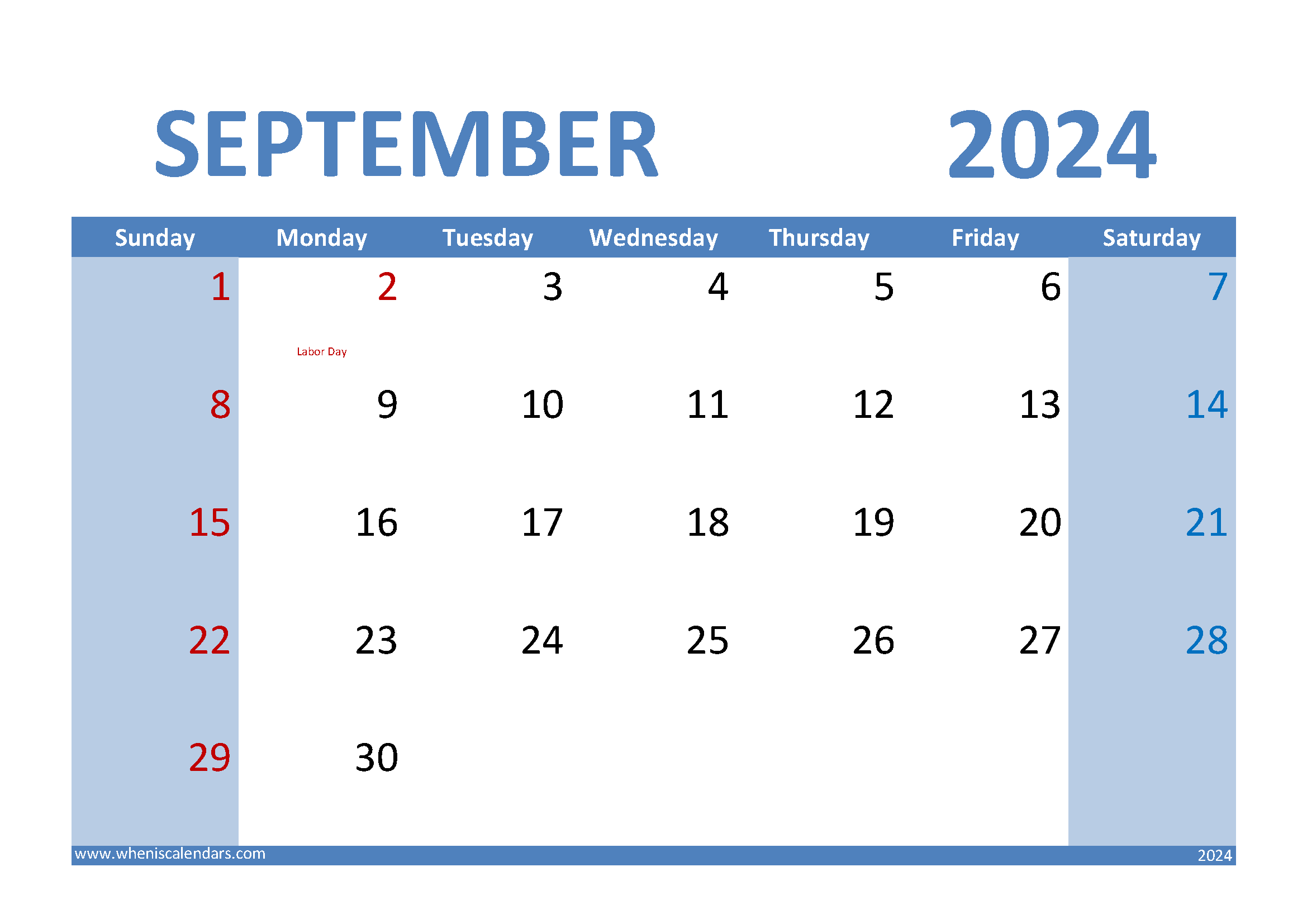 September 2024 Calendar landscape
