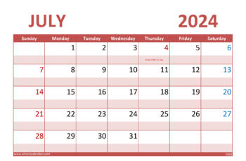 July Calendar 2024 Printable