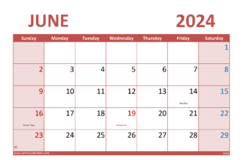 Free Printable June 2024 Calendar