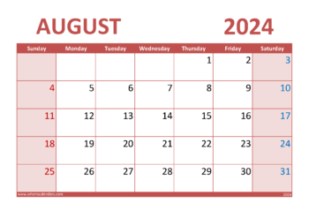 Free Printable August 2024 Calendar
