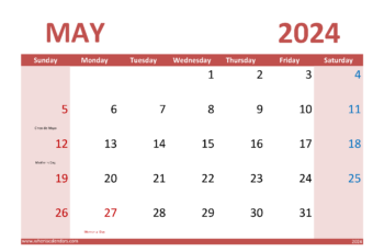 Free Printable Calendar May 2024