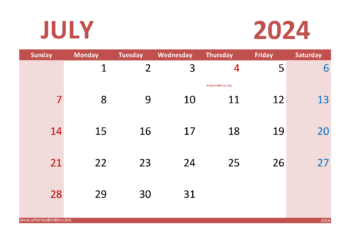 Free Printable Calendar July 2024