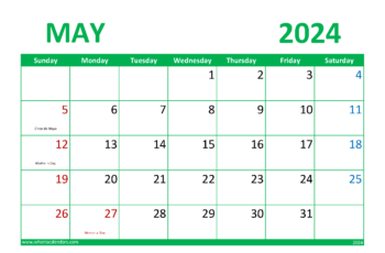 May 2024 Calendar Printable Free