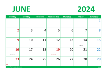 June 2024 Calendar Printable Free