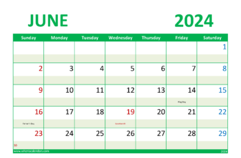2024 June Calendar Holiday