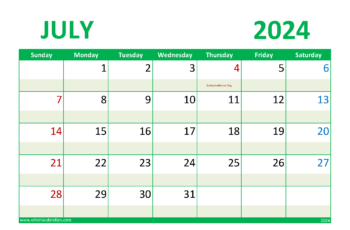 2024 July Calendar Holiday