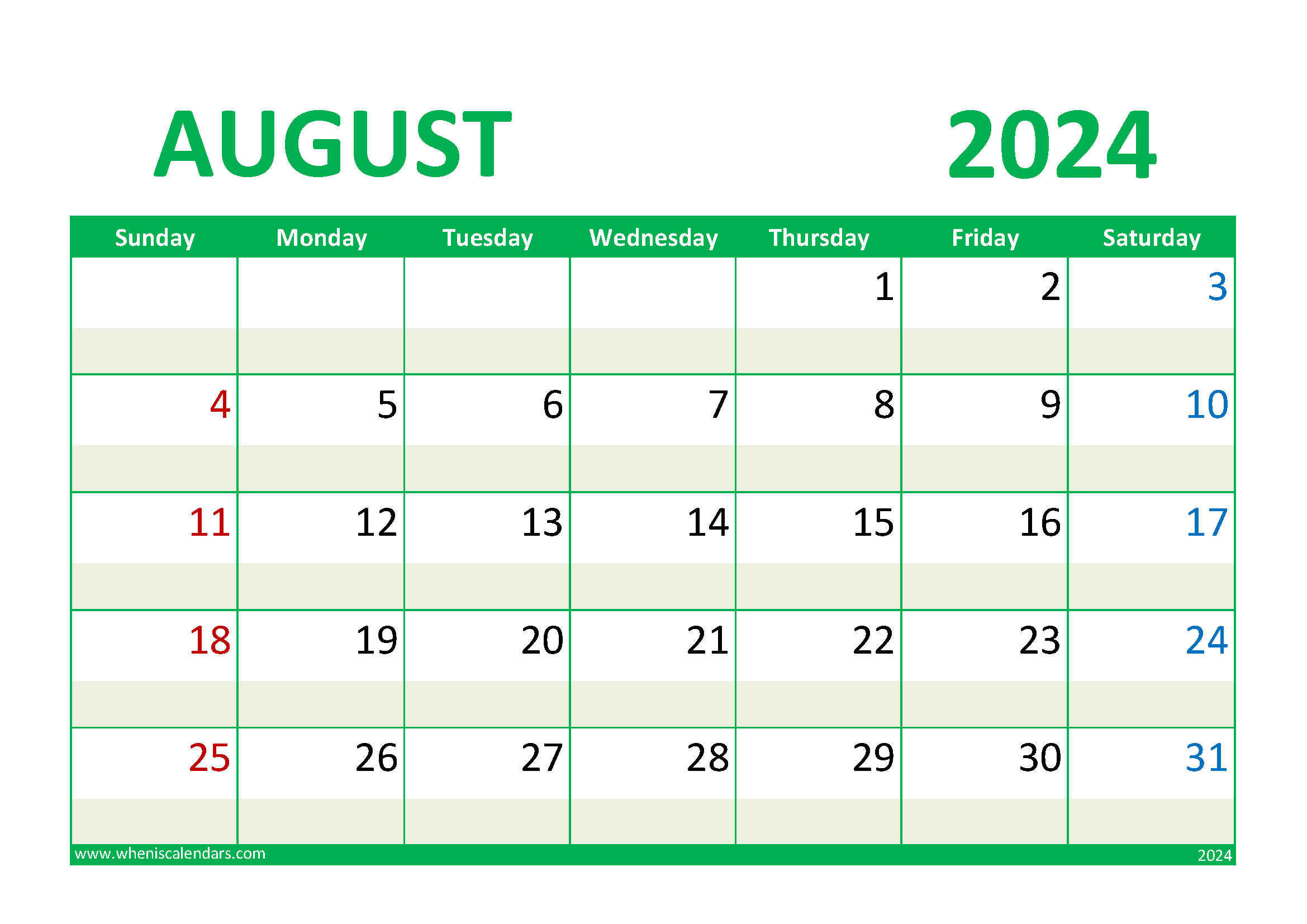 2024 August Calendar Holiday