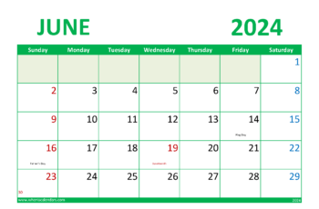 June 2024 Calendar Free Printable