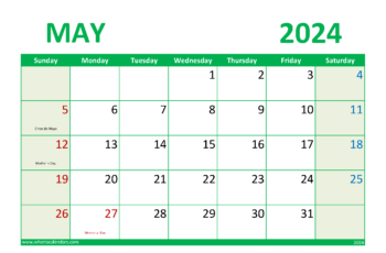 2024 May Calendar Printable