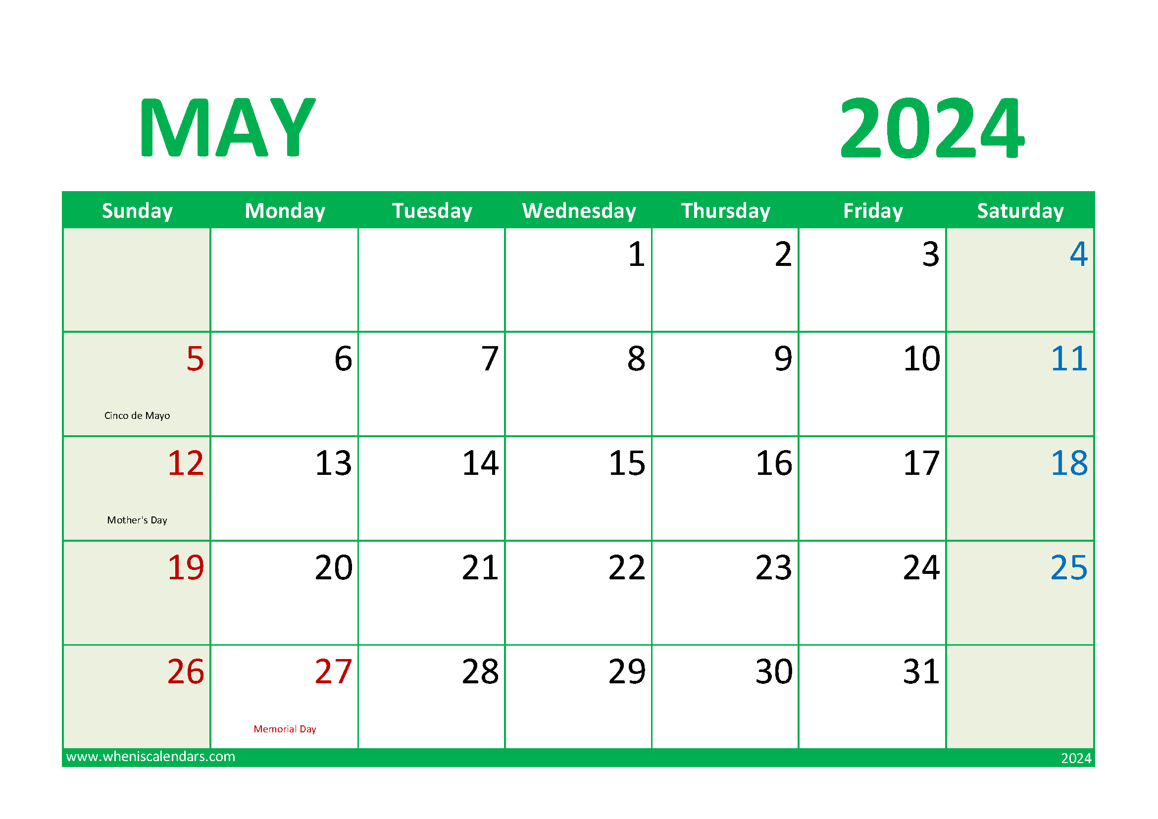 2024 May Calendar Printable