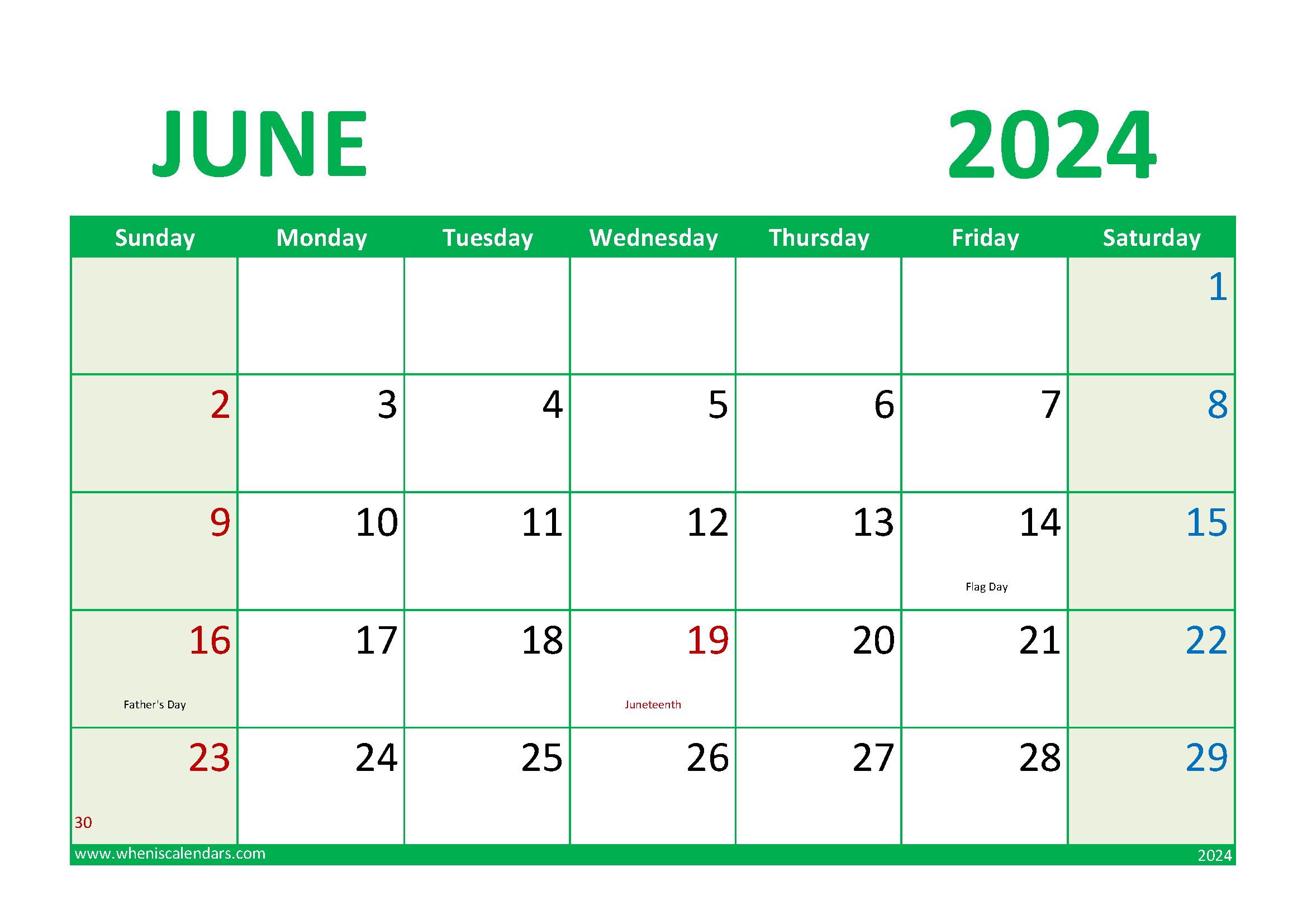 2024 June Calendar Printable