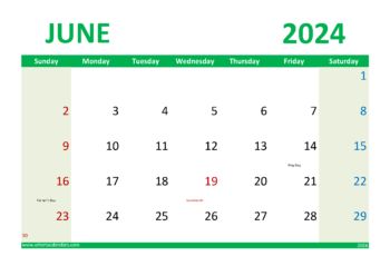 June 2024 Printable Calendar Free