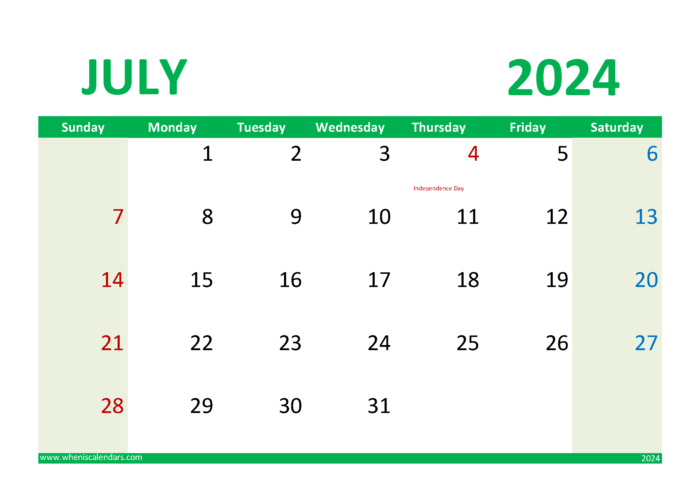 July 2024 Printable Calendar Free
