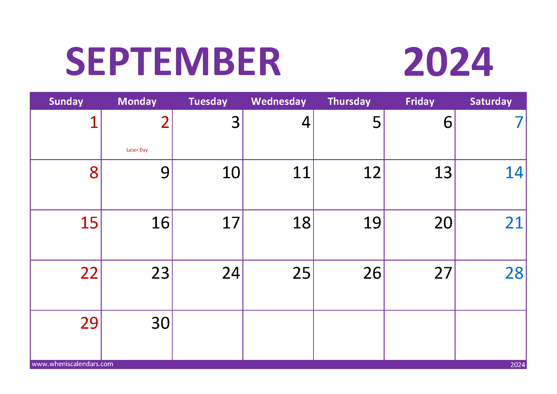 September 2024 Blank Calendar