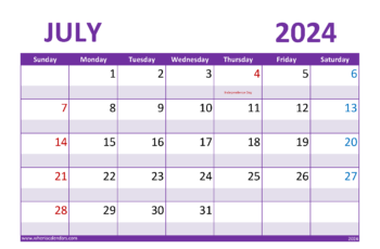July Calendar 2024 with Holidays