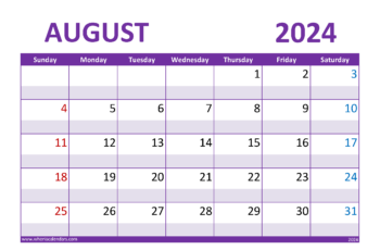 August Calendar 2024 with Holidays