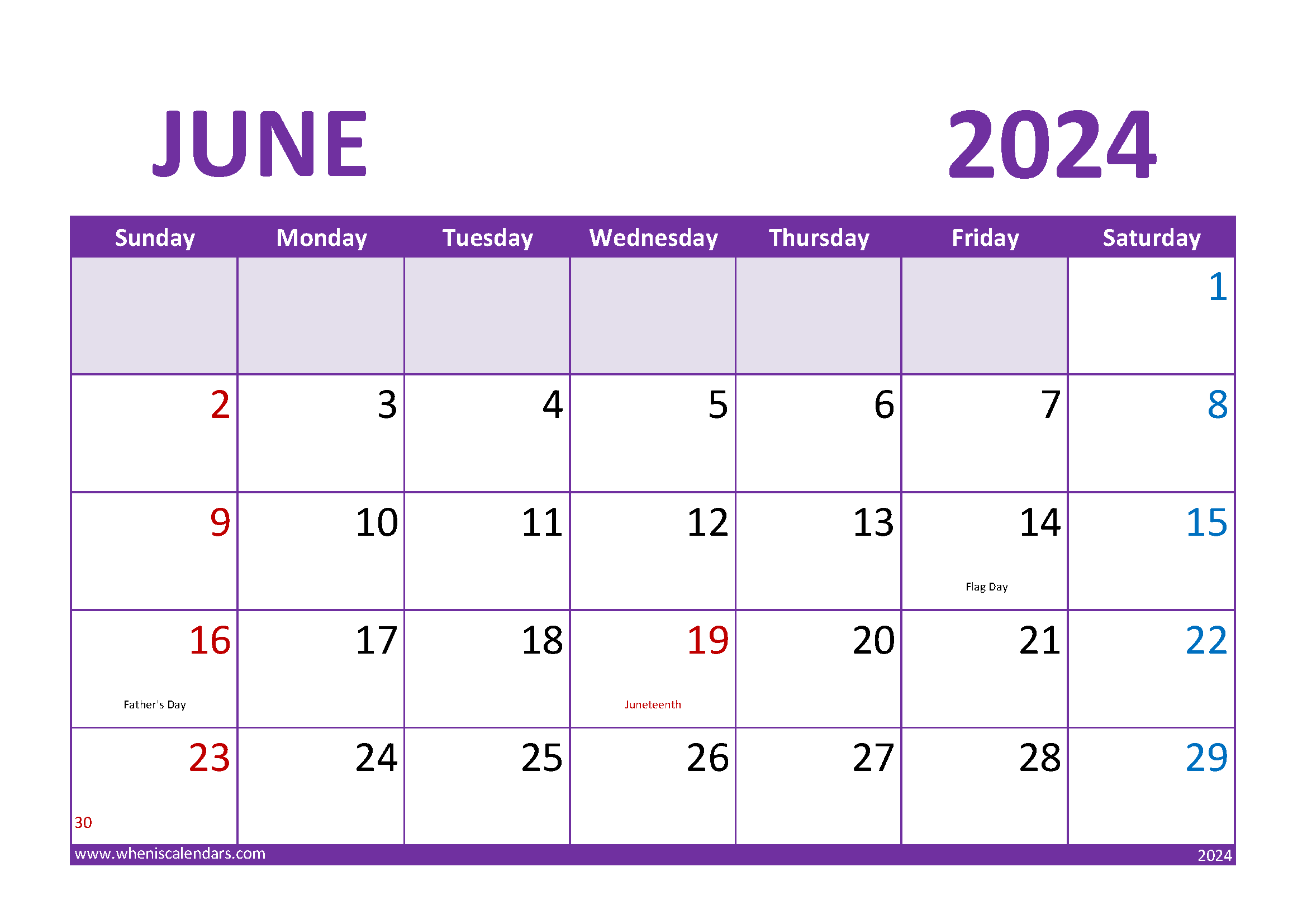 Blank Calendar June 2024