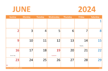 Printable June Calendar 2024