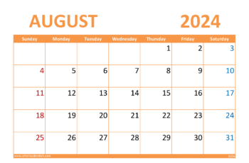 Printable August Calendar 2024