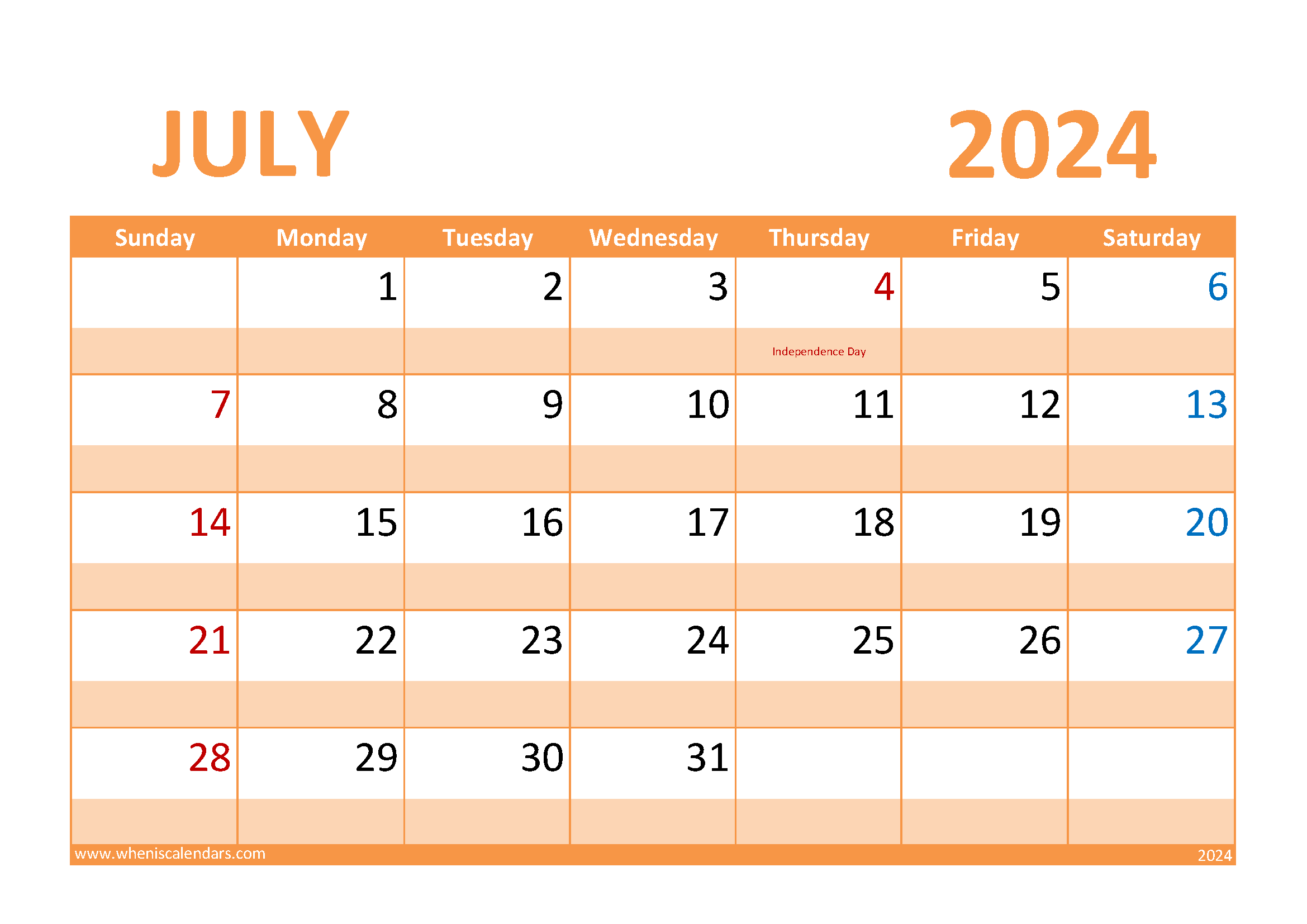 July 2024 Holiday Calendar