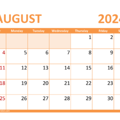 August Blank Calendar 2024
