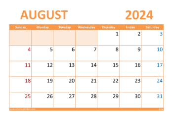 August Blank Calendar 2024