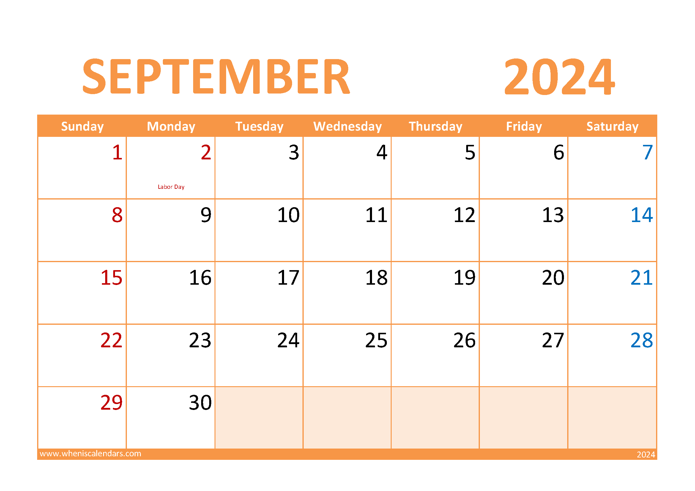 September Blank Calendar 2024