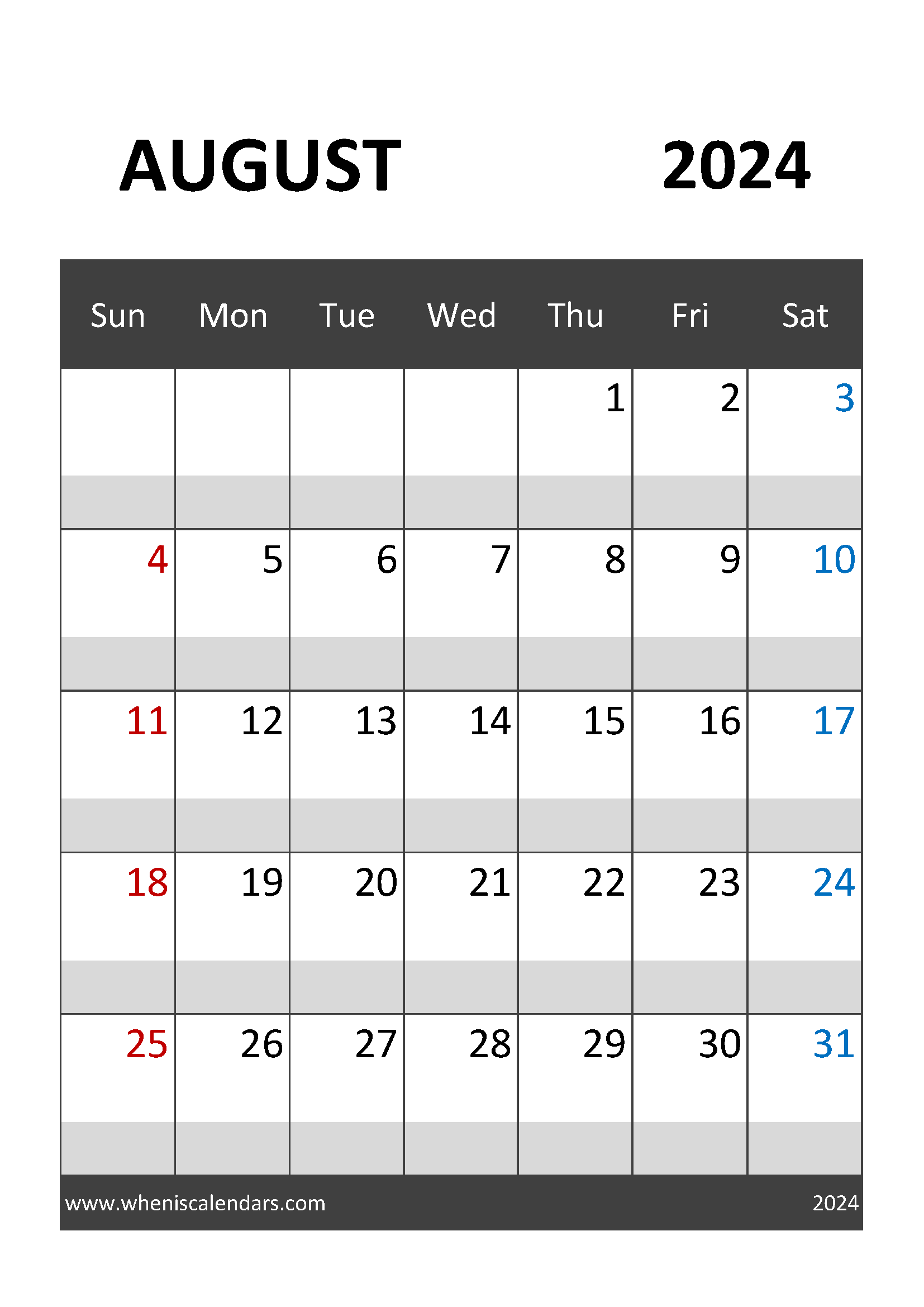 Blank 2024 August Calendar