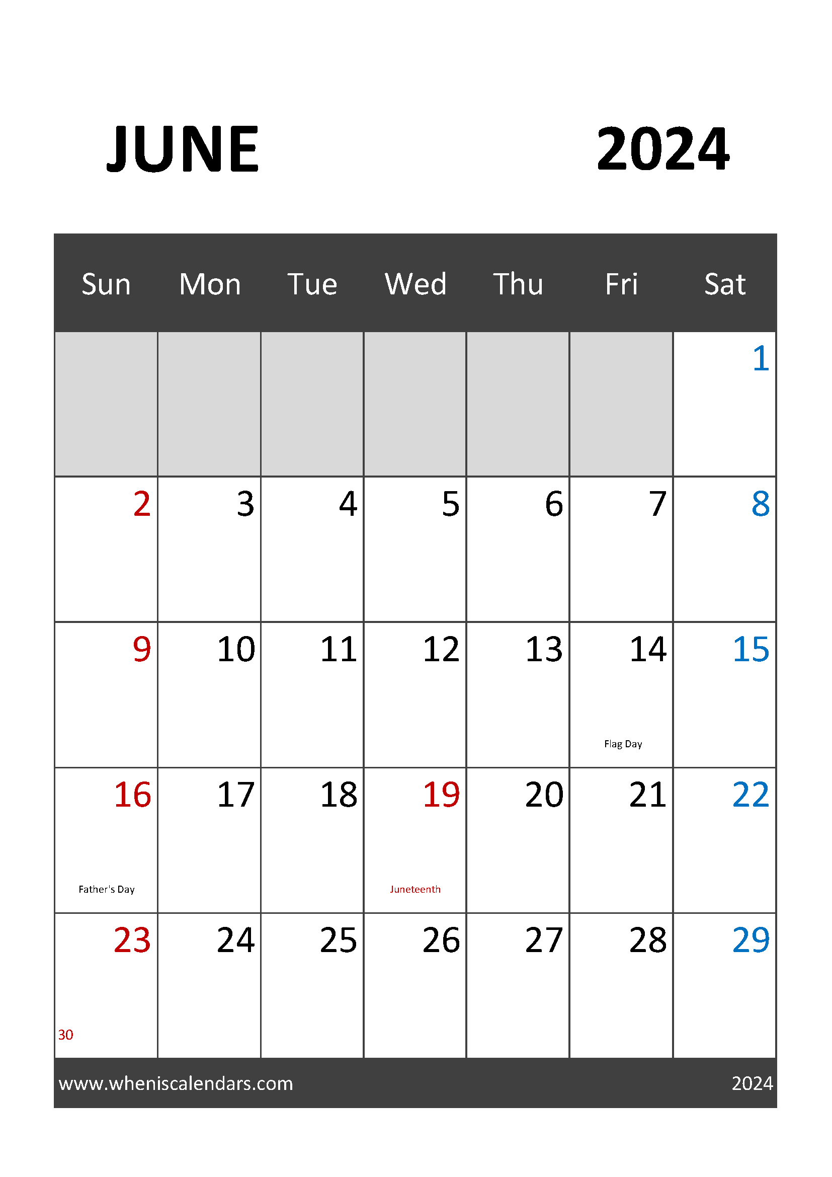 2024 June Calendar with Holidays