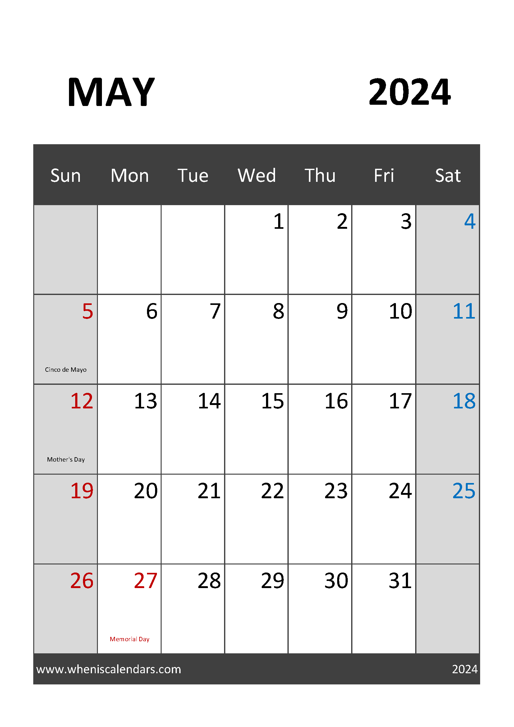 Printable May 2024 Calendar Page