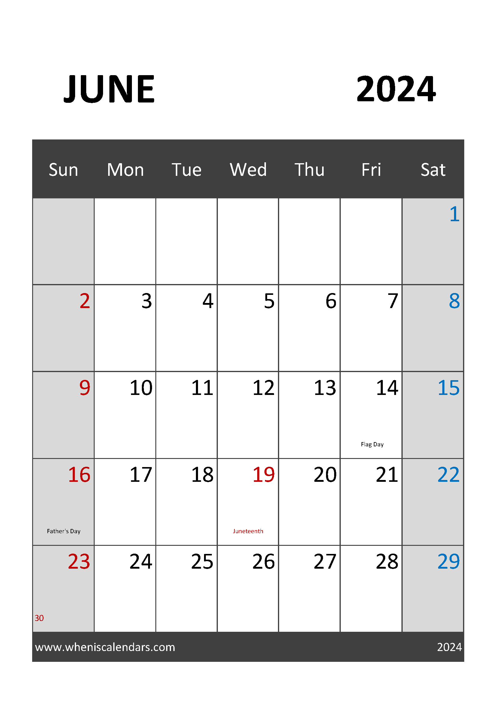 Printable June 2024 Calendar Page