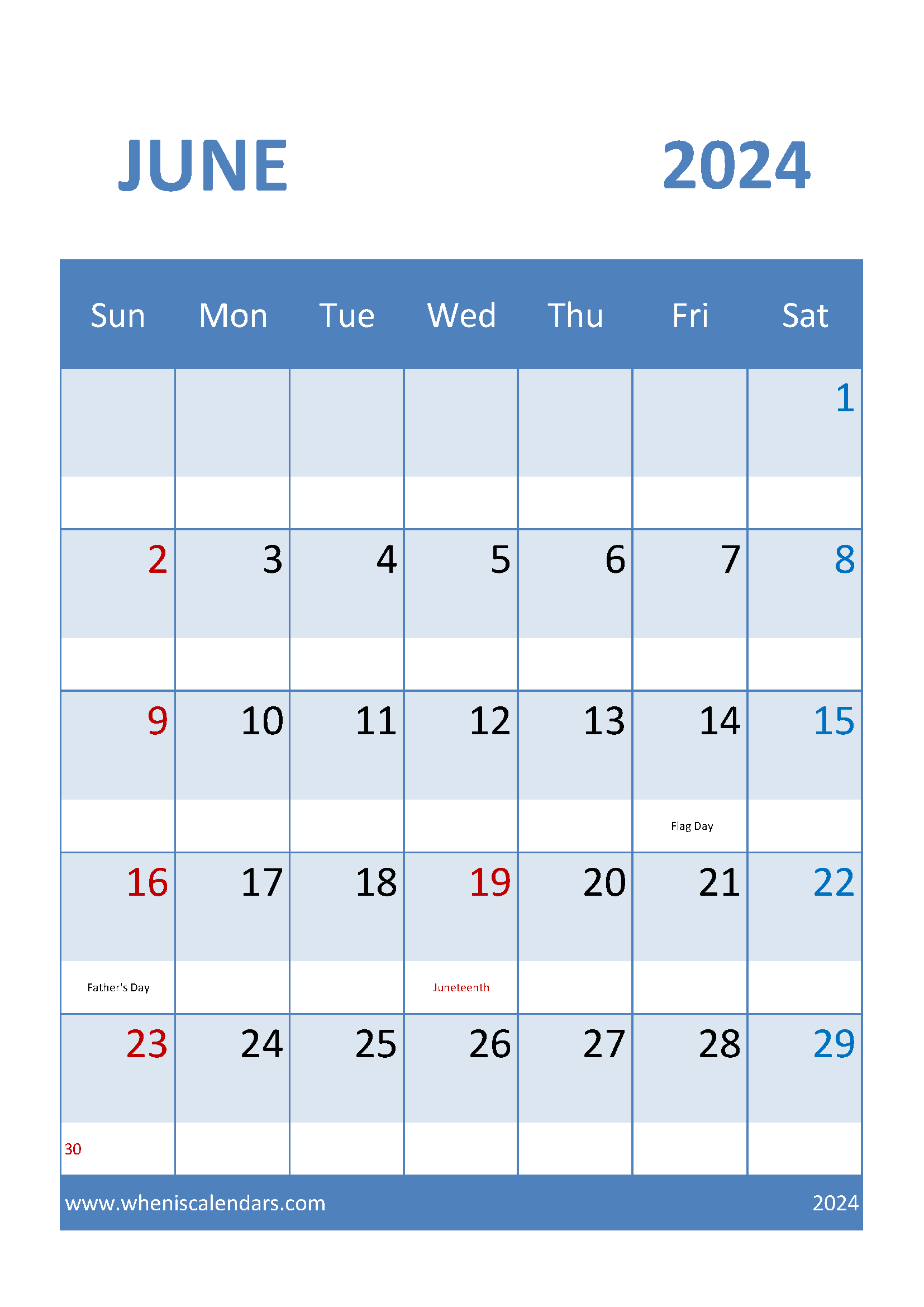 Printable Monthly Calendar June 2024