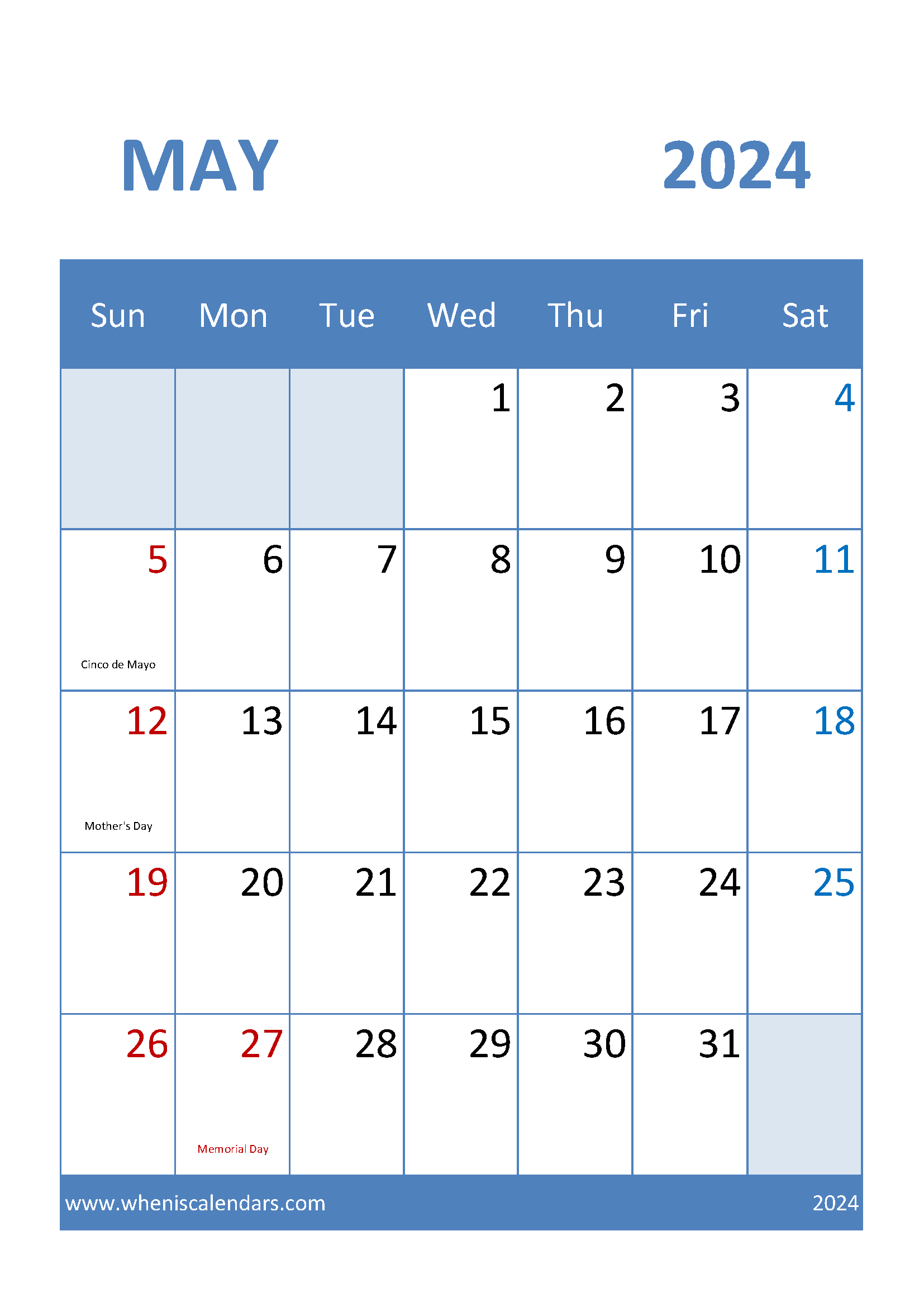 May Free Printable Calendar 2024