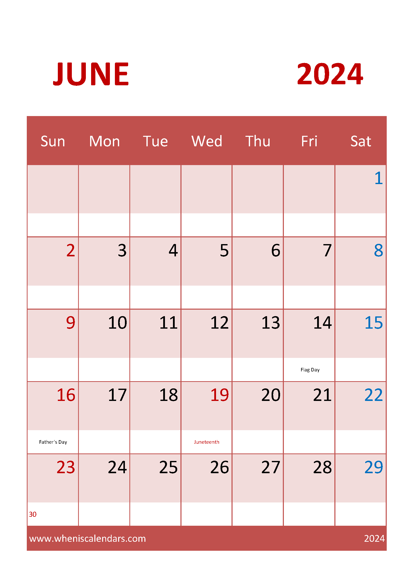 Calendar June 2024 Free Printable