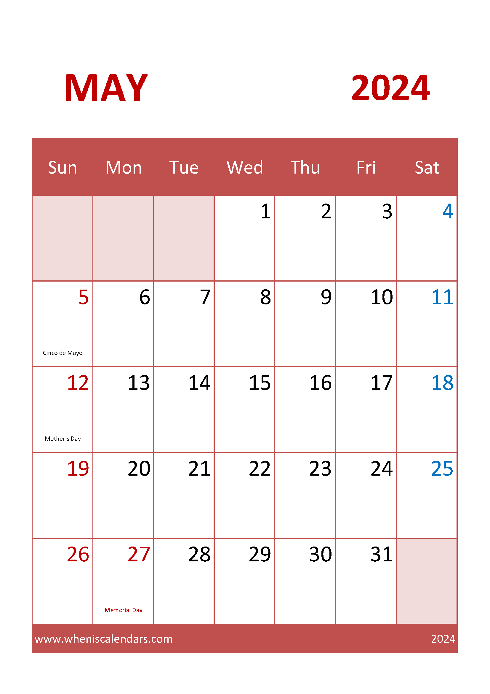 Free Calendar May 2024