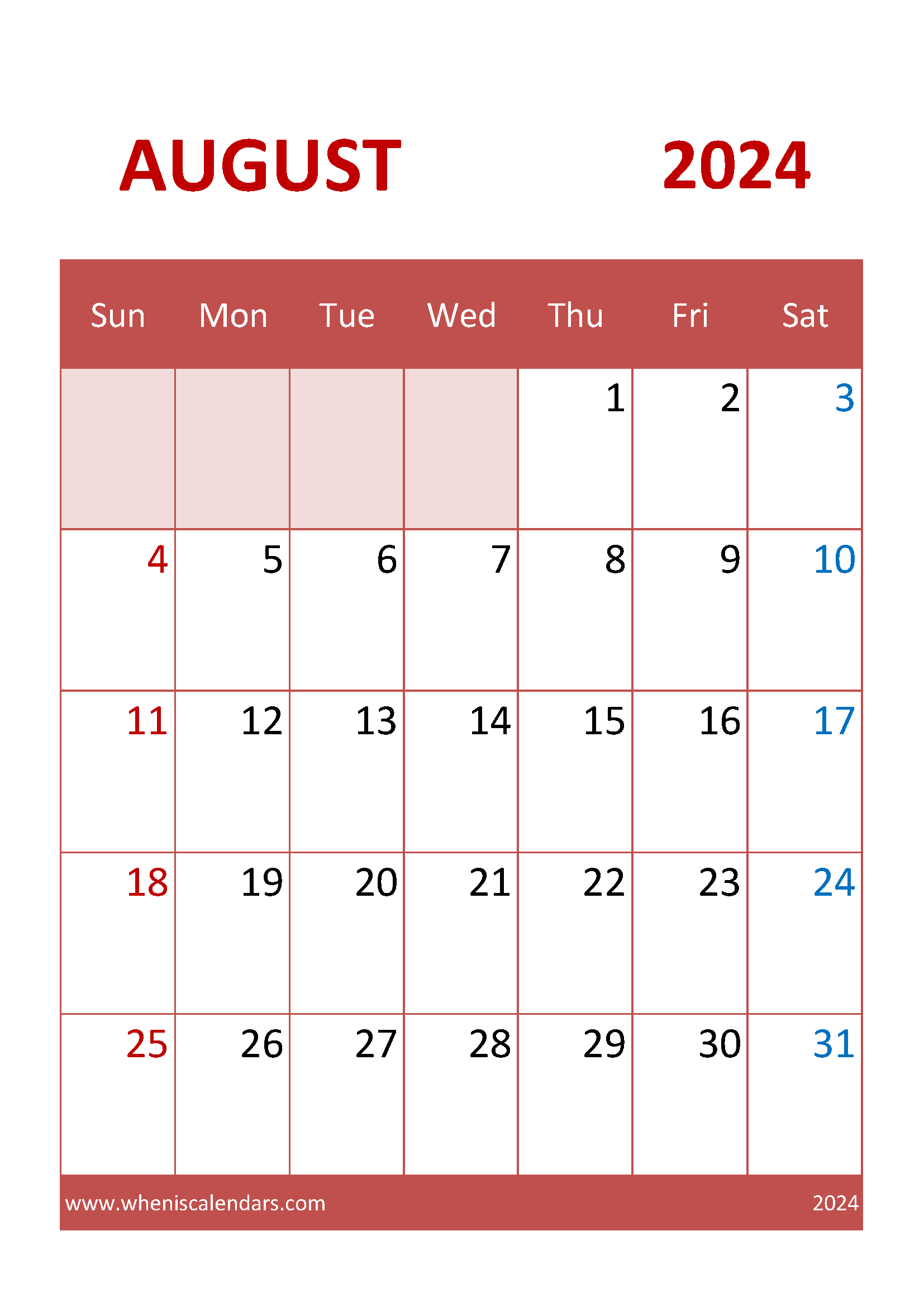 Free Calendar August 2024