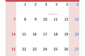 Calendar Printable July 2024