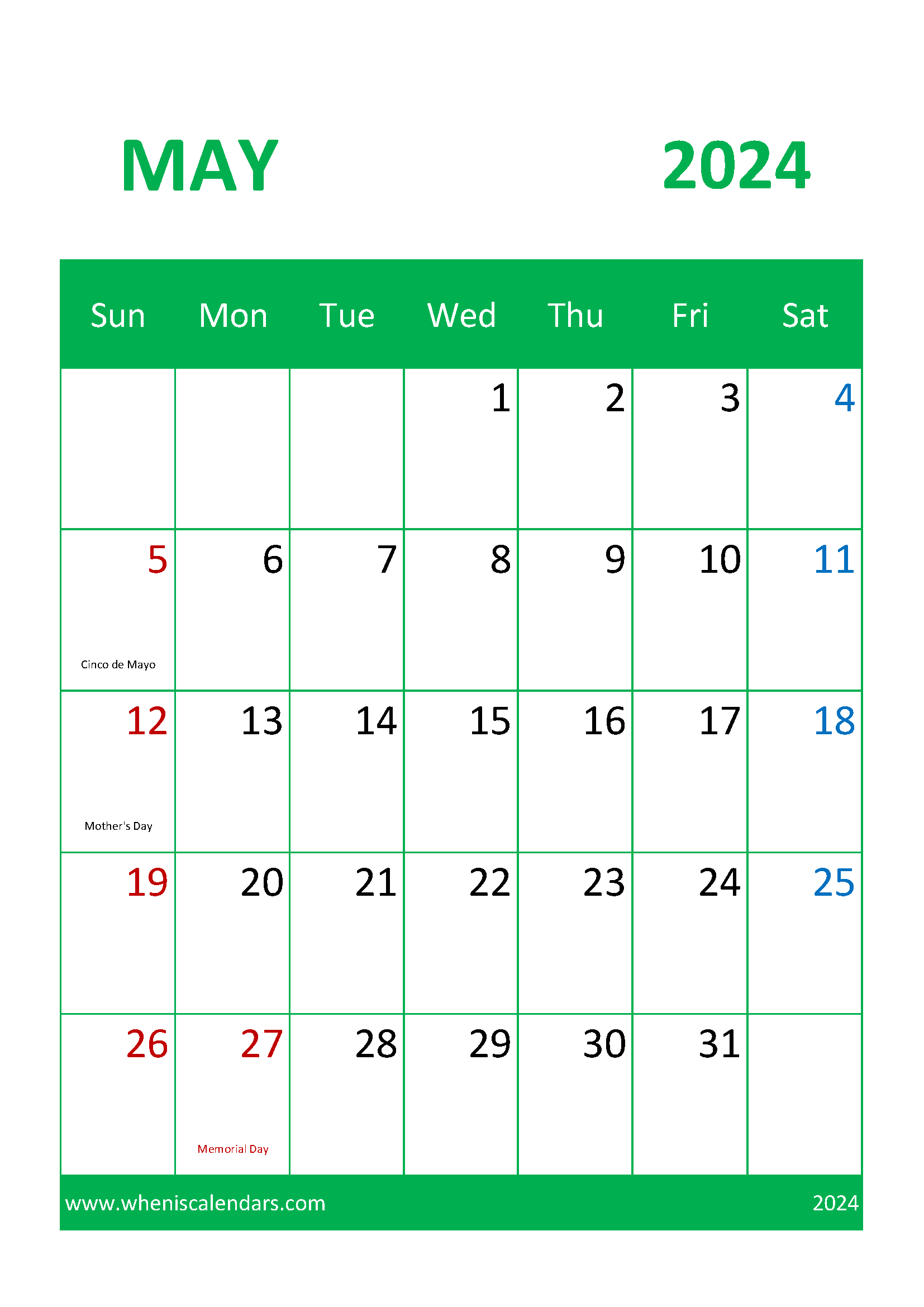 May Holiday Calendar 2024